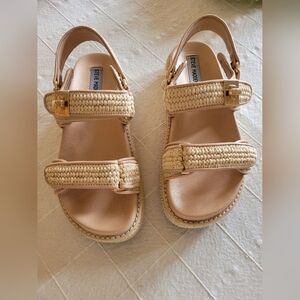 Steve Madden Bigmona Natural Raffia Woven Strap Sandals